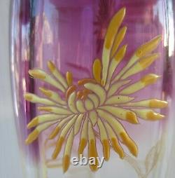 Antique Art Nouveau Legras France Enameled Art Glass Chrysanthemum Vase 9 3/4