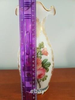 Antique Baccarat French Opaline Glass Vase 9 Tall 19th Century Hand Painted