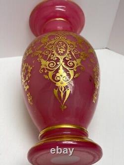 Antique Baccarat Louis XVI French Pink Opaline Vase With Gold Decoration