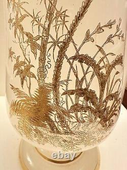 Antique Baccarat large gilt white opaline glass vases c 1850 White Tan Gold