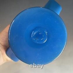 Antique Blue Opaline Enameled Victorian Glass Fan Footed Vase 19th C. French Art