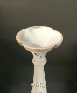 Antique Bohemian French White Opaline Vase With Painted Blue Gold Gilt 14