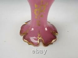 Antique Bohemian or French Pink Opaline Hand Painted Art Glass Vase AF