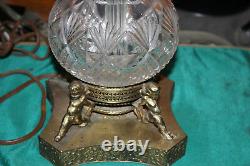 Antique Brilliant Cut Glass Vase Lamp Angel Cherub Metal Base Matthew Craig