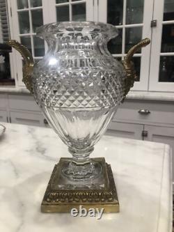 Antique Bronze And Crystal Vase/Baccarat/Heavy Cut Glass/France C. 1930/Empire