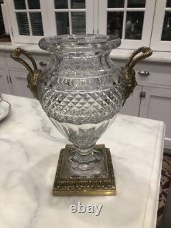 Antique Bronze And Crystal Vase/Baccarat/Heavy Cut Glass/France C. 1930/Empire