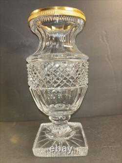 Antique Bronze And Crystal Vase/Baccarat/Heavy Cut Glass/France C. 1930/Empire