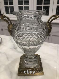 Antique Bronze And Crystal Vase/Baccarat/Heavy Cut Glass/France C. 1930/Empire