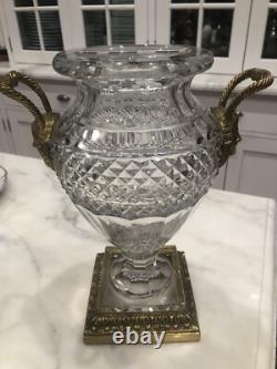 Antique Bronze And Crystal Vase/Baccarat/Heavy Cut Glass/France C. 1930/Empire