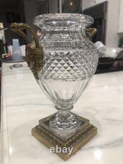 Antique Bronze And Crystal Vase/Baccarat/Heavy Cut Glass/France C. 1930/Empire