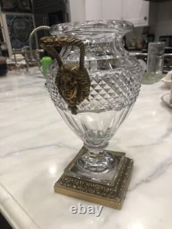 Antique Bronze And Crystal Vase/Baccarat/Heavy Cut Glass/France C. 1930/Empire