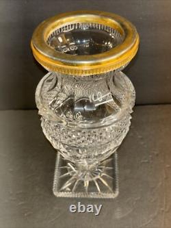 Antique Bronze And Crystal Vase/Baccarat/Heavy Cut Glass/France C. 1930/Empire