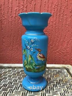 Antique C19th Victorian French Opaline Glass Stork Vase 8