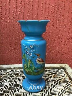 Antique C19th Victorian French Opaline Glass Stork Vase 8