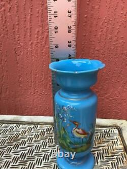 Antique C19th Victorian French Opaline Glass Stork Vase 8