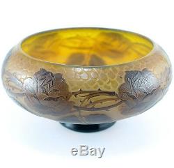 Antique Cameo Art Glass Footed Bowl or Low Vase Signed D Argental