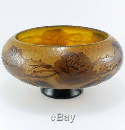 Antique Cameo Art Glass Footed Bowl or Low Vase Signed D Argental