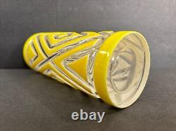 Antique Cameo Glass Vase/Art Deco/High Relief/France C1940/YellowithGeometric Line