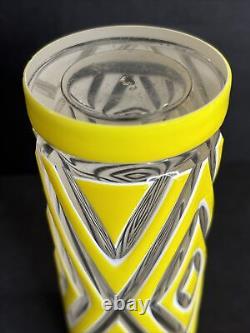 Antique Cameo Glass Vase/Art Deco/High Relief/France C1940/YellowithGeometric Line