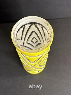 Antique Cameo Glass Vase/Art Deco/High Relief/France C1940/YellowithGeometric Line
