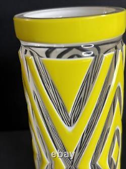 Antique Cameo Glass Vase/Art Deco/High Relief/France C1940/YellowithGeometric Line
