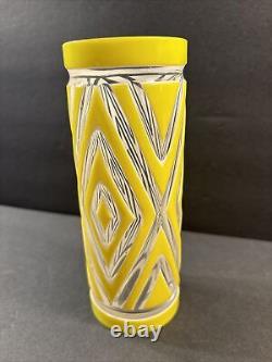 Antique Cameo Glass Vase/Art Deco/High Relief/France C1940/YellowithGeometric Line