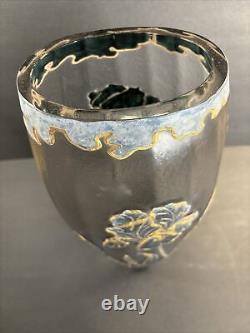 Antique Cameo Glass Vase/Art Nouveau/Legras/Enamel Blue Gold/France C. 1910/Large