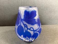 Antique Cameo Glass Vase/Flowers/ High Relief/Gallé Manner/France C. 1925/Blue