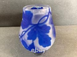 Antique Cameo Glass Vase/Flowers/ High Relief/Gallé Manner/France C. 1925/Blue