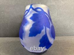 Antique Cameo Glass Vase/Flowers/ High Relief/Gallé Manner/France C. 1925/Blue