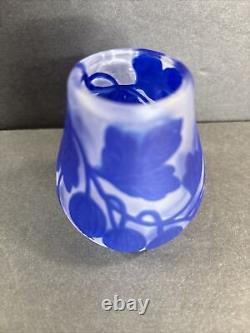Antique Cameo Glass Vase/Flowers/ High Relief/Gallé Manner/France C. 1925/Blue