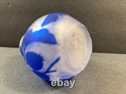 Antique Cameo Glass Vase/Flowers/ High Relief/Gallé Manner/France C. 1925/Blue