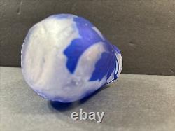 Antique Cameo Glass Vase/Flowers/ High Relief/Gallé Manner/France C. 1925/Blue