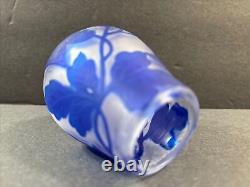 Antique Cameo Glass Vase/Flowers/ High Relief/Gallé Manner/France C. 1925/Blue