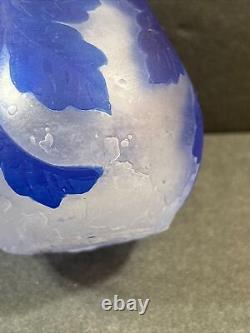 Antique Cameo Glass Vase/Flowers/ High Relief/Gallé Manner/France C. 1925/Blue