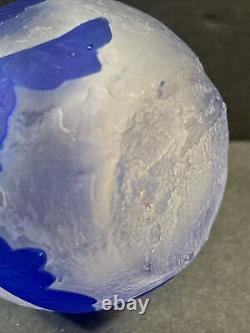 Antique Cameo Glass Vase/Flowers/ High Relief/Gallé Manner/France C. 1925/Blue