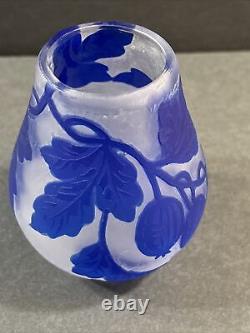 Antique Cameo Glass Vase/Flowers/ High Relief/Gallé Manner/France C. 1925/Blue