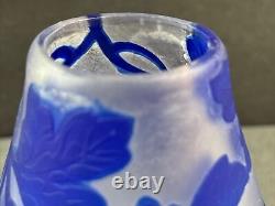 Antique Cameo Glass Vase/Flowers/ High Relief/Gallé Manner/France C. 1925/Blue