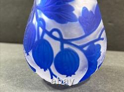 Antique Cameo Glass Vase/Flowers/ High Relief/Gallé Manner/France C. 1925/Blue