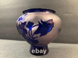 Antique Cameo Glass Vase/Flowers/ High Relief/Signed/Degué/France C. 1925/Blue