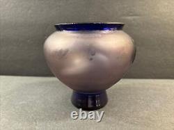Antique Cameo Glass Vase/Flowers/ High Relief/Signed/Degué/France C. 1925/Blue