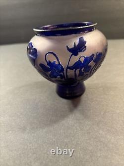 Antique Cameo Glass Vase/Flowers/ High Relief/Signed/Degué/France C. 1925/Blue