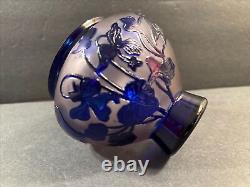 Antique Cameo Glass Vase/Flowers/ High Relief/Signed/Degué/France C. 1925/Blue