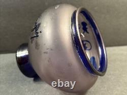 Antique Cameo Glass Vase/Flowers/ High Relief/Signed/Degué/France C. 1925/Blue