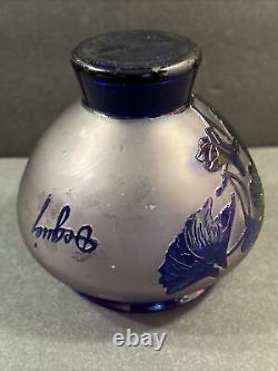 Antique Cameo Glass Vase/Flowers/ High Relief/Signed/Degué/France C. 1925/Blue