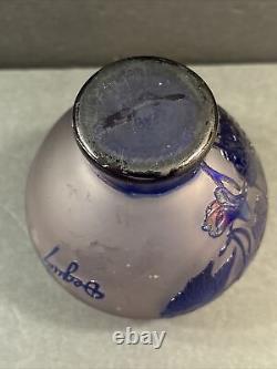 Antique Cameo Glass Vase/Flowers/ High Relief/Signed/Degué/France C. 1925/Blue
