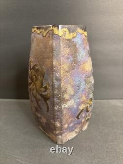 Antique Cameo Glass Vase/High Relief/Purple/Gold/Art Nouveau/France C. 1910/Blue