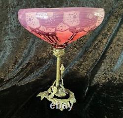 Antique Charder French Cameo Art Glass And Bronze Center Bowl 11 /2 Signed