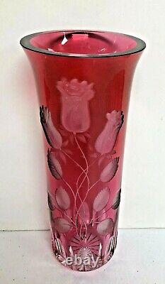 Antique Cranberry French Glass Vase Signed