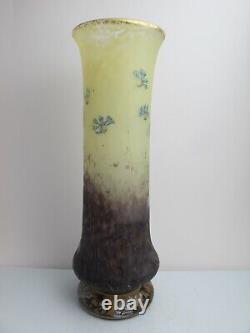Antique DAUM NANCY Etched & Enamel Gilt Flower Vase 15.25 Tall Art Glass Vase